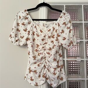 Wrapper White Floral Ruched Blouse